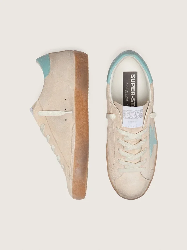 Women’s Super-Star in beige suede with aqua-green star
