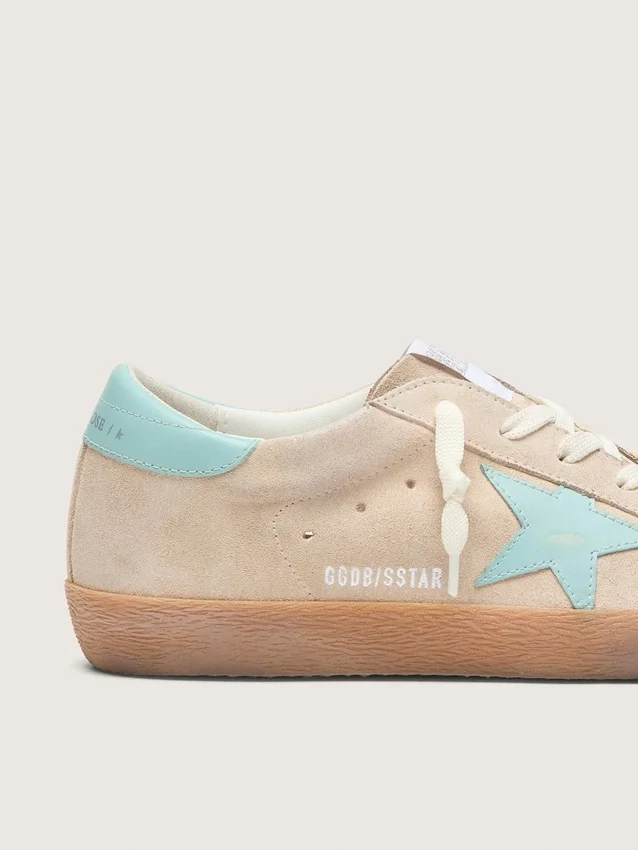Women’s Super-Star in beige suede with aqua-green star