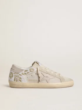 Women's Super-Star in beige suede with bead embroidery and laminated suede star