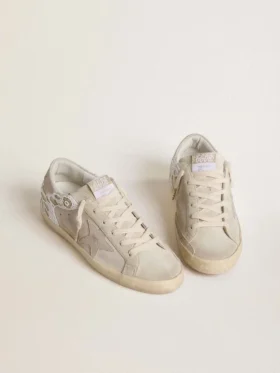 Women’s Super-Star in beige suede with bead embroidery and laminated suede star