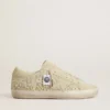 Women’s Super-Star in beige suede with pearls and Swarovski crystals