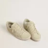 Women’s Super-Star in beige suede with pearls and Swarovski crystals