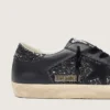 Women's Super-Star in black glitter with black suede star and leather inserts