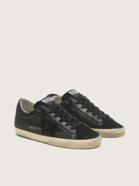 Women’s Super-Star in black nappa with black star and glitter heel tab