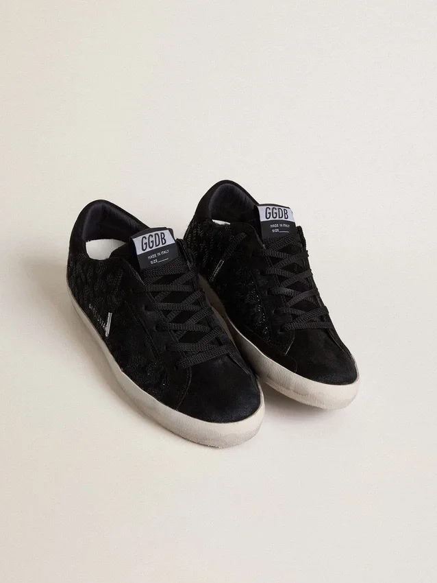 Women's Super-Star in black pony skin with black Swarovski crystals and black suede star