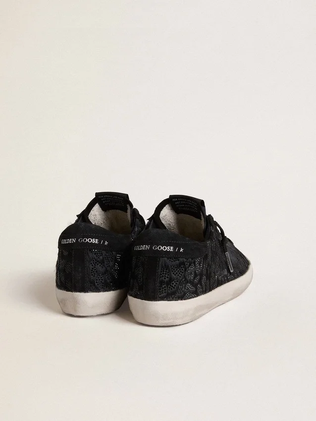 Women's Super-Star in black pony skin with black Swarovski crystals and black suede star