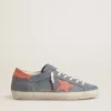 Women's Super Star in blue nubuck with pink suede star and heel tab