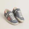 Women's Super Star in blue nubuck with pink suede star and heel tab