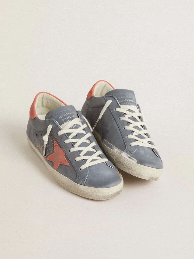 Women's Super Star in blue nubuck with pink suede star and heel tab