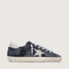 Women’s Super-Star in blue suede with silver glitter star and leather heel tab
