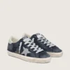 Women’s Super-Star in blue suede with silver glitter star and leather heel tab