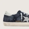 Women’s Super-Star in blue suede with silver glitter star and leather heel tab