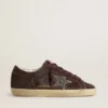 Women's Super-Star in brown suede with silver glitter star