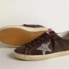 Women's Super-Star in brown suede with silver glitter star
