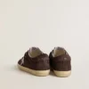 Women's Super-Star in brown suede with silver glitter star
