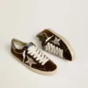 Women's Super-Star in cognac velvet with metallic leather star and heel tab