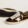 Women's Super-Star in cognac velvet with metallic leather star and heel tab