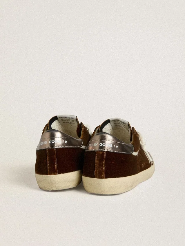 Women's Super-Star in cognac velvet with metallic leather star and heel tab