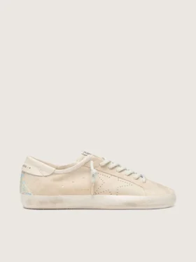 Men’s Super-Star in cream suede with perforated star and bead insert
