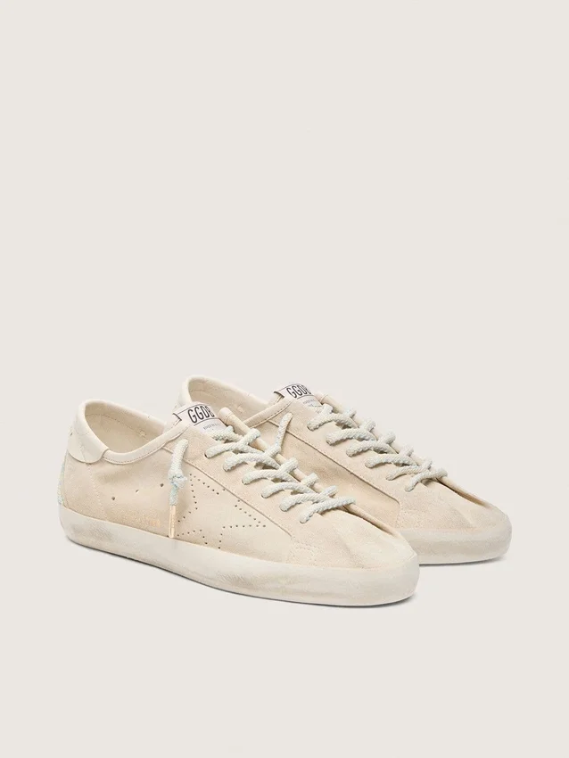 Men’s Super-Star in cream suede with perforated star and bead insert