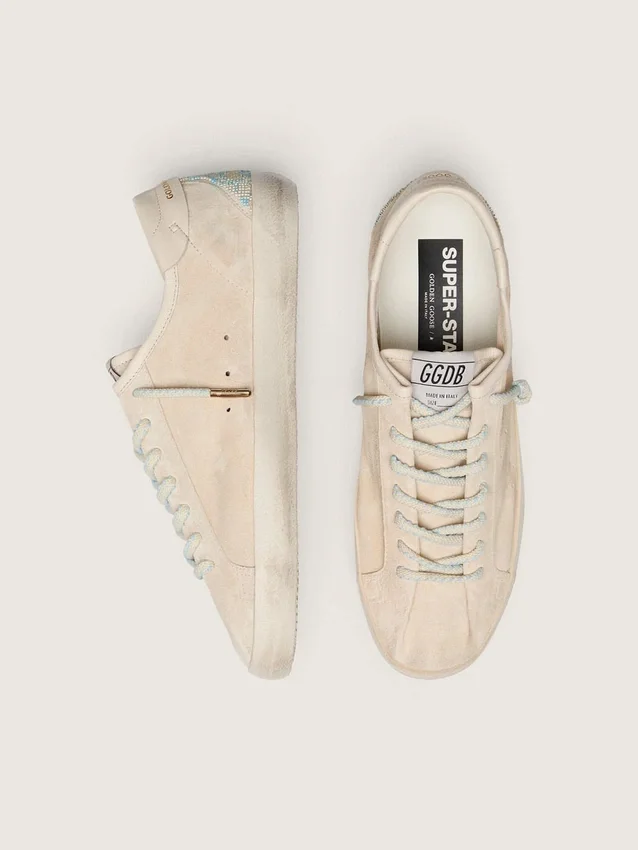 Men’s Super-Star in cream suede with perforated star and bead insert