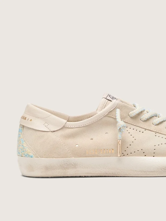 Men’s Super-Star in cream suede with perforated star and bead insert