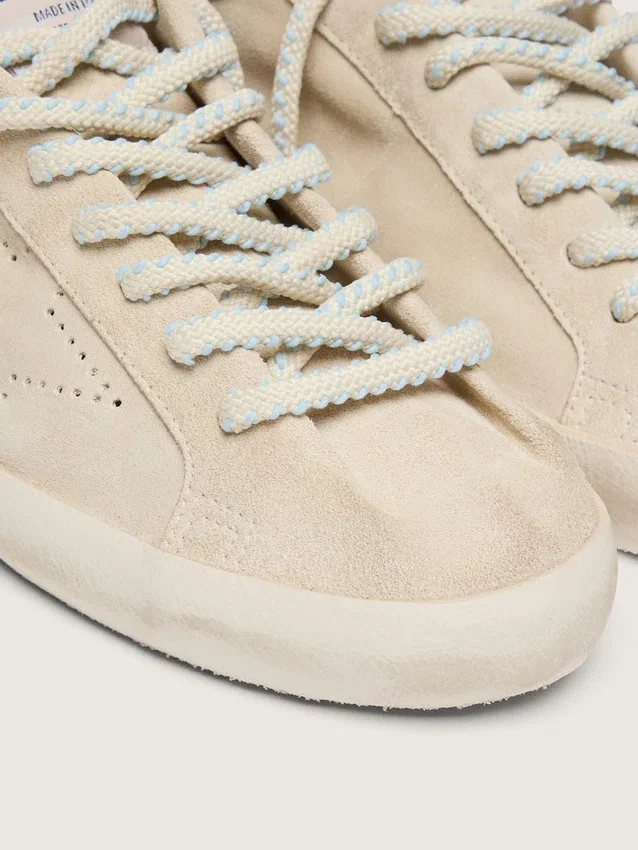 Men’s Super-Star in cream suede with perforated star and bead insert