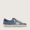Women’s Super-Star in denim-blue suede with silver glitter star