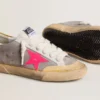 Women's Super-Star in dove-gray suede with fuchsia leather star and ocher suede heel tab