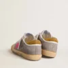 Women's Super-Star in dove-gray suede with fuchsia leather star and ocher suede heel tab