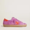 Women's Super-Star in fuchsia suede with fluorescent orange laminated leather star and heel tab