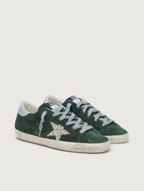 Women’s Super-Star in green suede, silver glitter star and leather heel tab