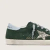 Women's Super-Star in green suede, silver glitter star and leather heel tab