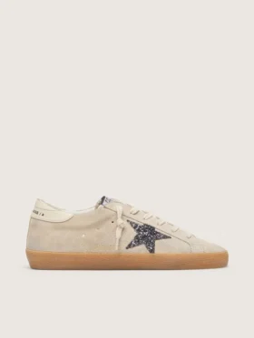 Women's Super-Star in ice-gray suede with silver glitter star and leather heel tab