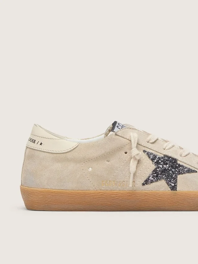 Women's Super-Star in ice-gray suede with silver glitter star and leather heel tab