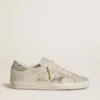 Women's Super-Star in ivory nappa leather with platinum glitter star and heel tab