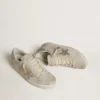 Women's Super-Star in ivory nappa leather with platinum glitter star and heel tab