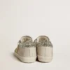 Women's Super-Star in ivory nappa leather with platinum glitter star and heel tab