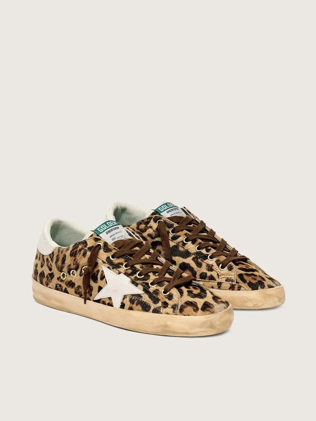 Women’s Super-Star in leopard-print pony skin with leather star and heel tab