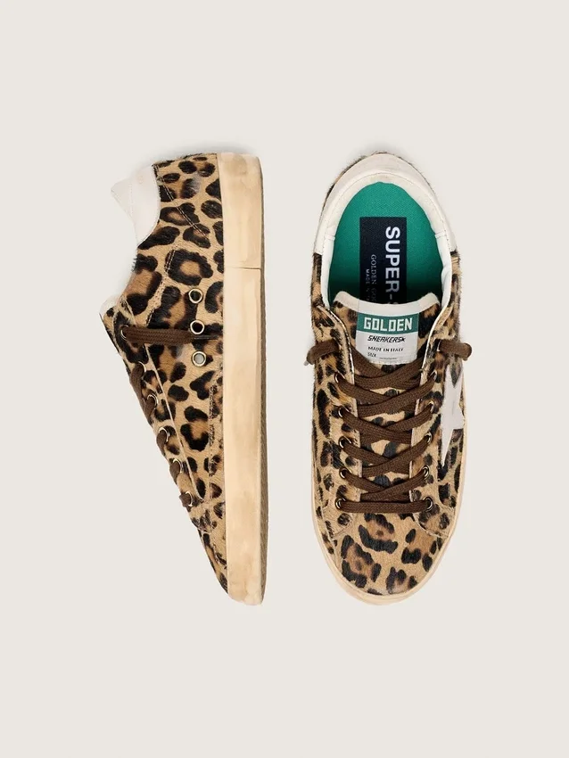 Women’s Super-Star in leopard-print pony skin with leather star and heel tab