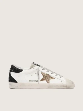 Women’s Super-Star in nappa leather with gold glitter star and black glitter heel tab