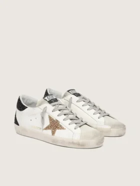 Women’s Super-Star in nappa leather with gold glitter star and black glitter heel tab