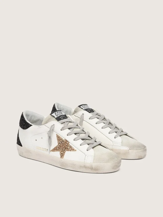 Women’s Super-Star in nappa leather with gold glitter star and black glitter heel tab