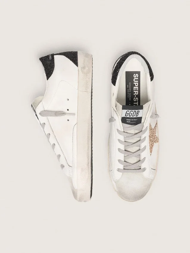 Women’s Super-Star in nappa leather with gold glitter star and black glitter heel tab