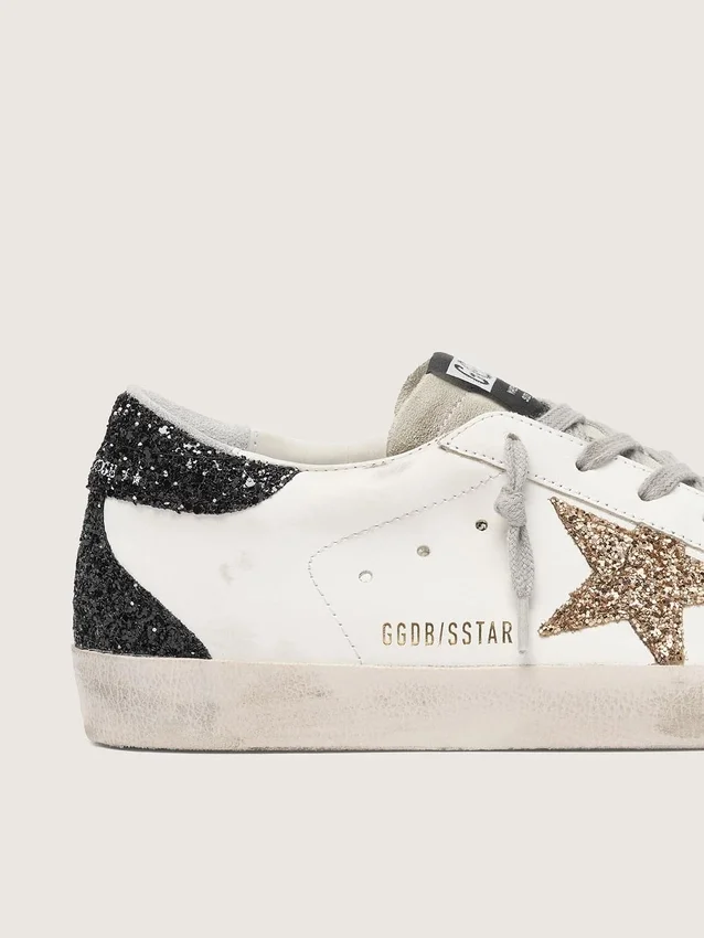 Women’s Super-Star in nappa leather with gold glitter star and black glitter heel tab