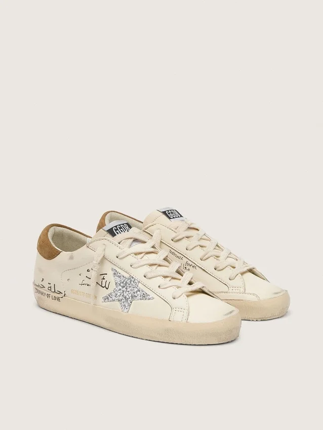 Women’s Super-Star in nappa with silver glitter star and all-over lettering