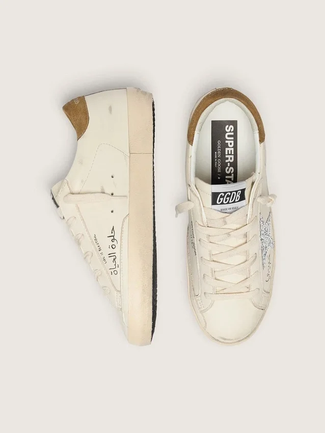Women’s Super-Star in nappa with silver glitter star and all-over lettering