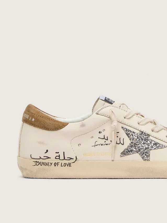 Women’s Super-Star in nappa with silver glitter star and all-over lettering