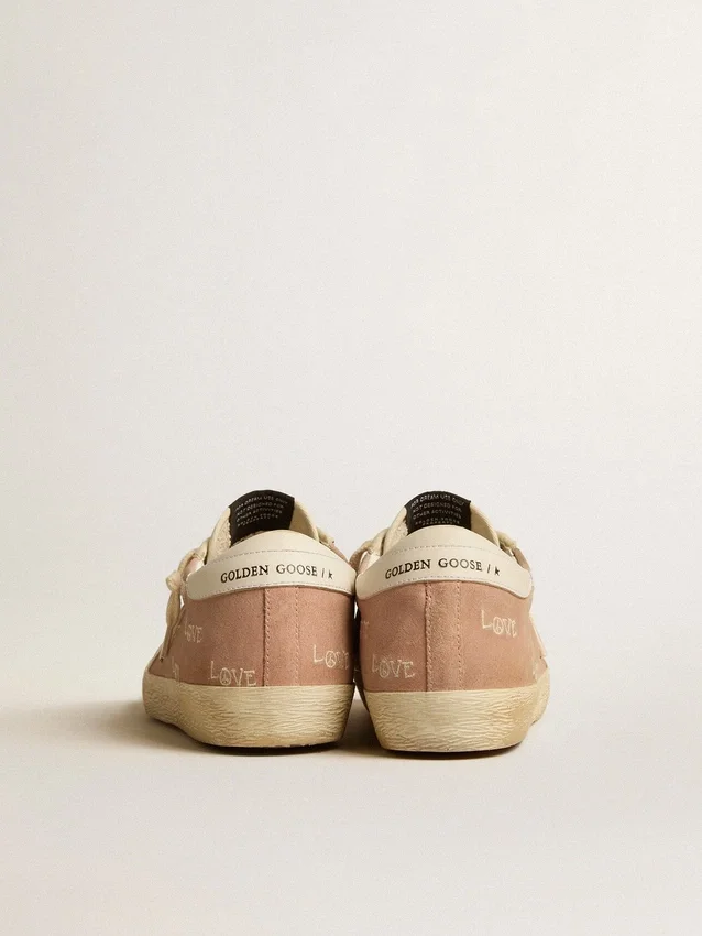 Women's Super-Star in powder-pink suede with cream leather star