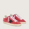 Women’s Super-Star in red suede with glitter star and white heel tab